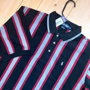 Polo Golf Ralph Lauren Mens Striped Polo Black Red XXL Vintage Made in USA NWT